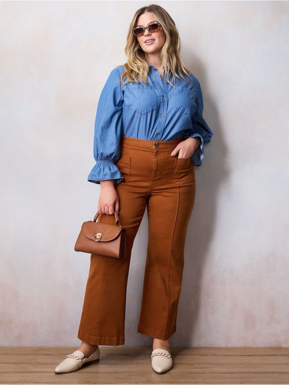 Plus Size LC Lauren Conrad Relaxed Shirt with Smocked Cuffs